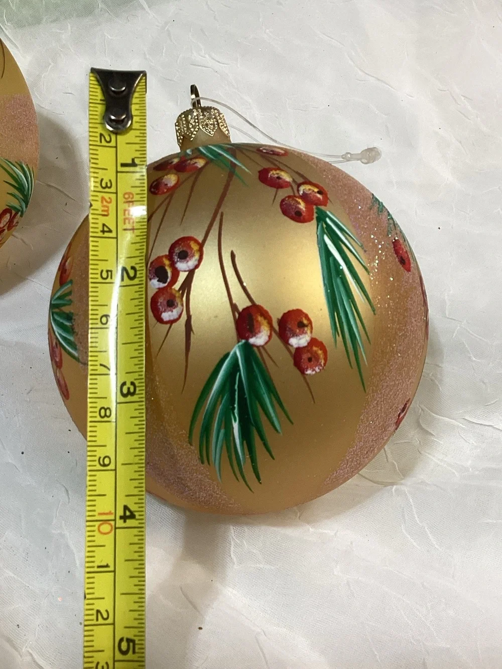 Hand-Painted Gold Glitter Holiday Pine Tree Themed Ornament Set Larger Size